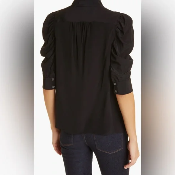 FRAME Woman’s Gillian Puff Sleeve Silk Blouse. Size L. 100% silk - Picture 11 of 16
